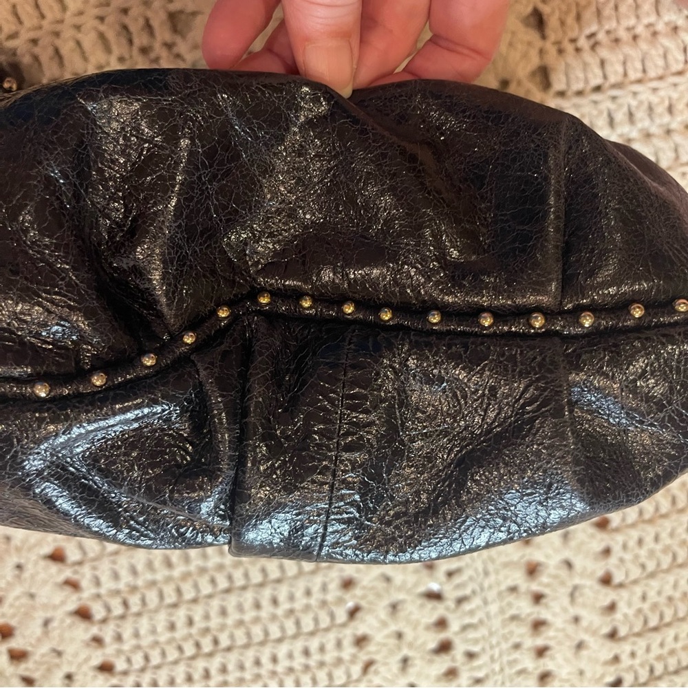 Kate Landry Chic Black Leather and Gold Accents Hobo Shoulder Bag - Picture 12 of 15